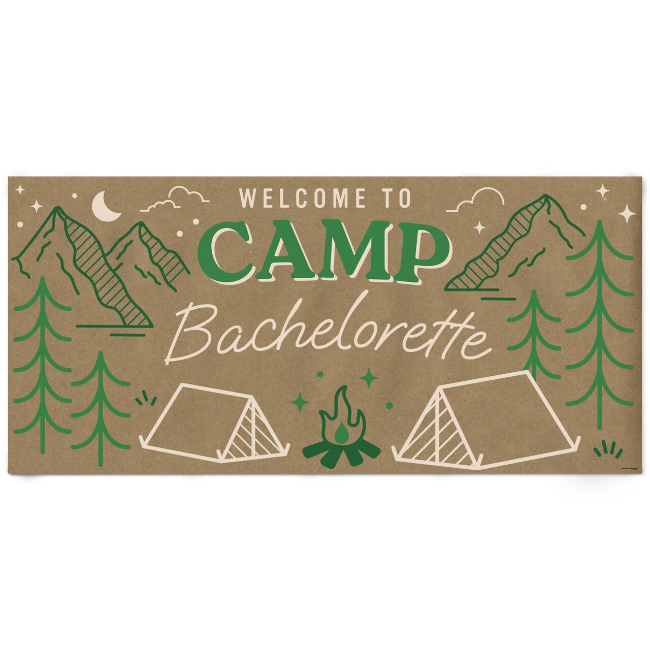 Big Dot of Happiness Camp Bachelorette Kraft Paper Banner, Glamping Bachelorette Party Welcome Banner, Printed Brown Paper Sign Decoration – 1 Count